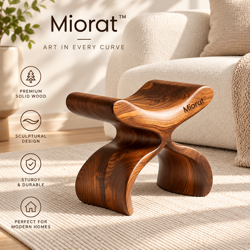 Miorat™ Arc-Grain Sculptural Wood Stool - view 1