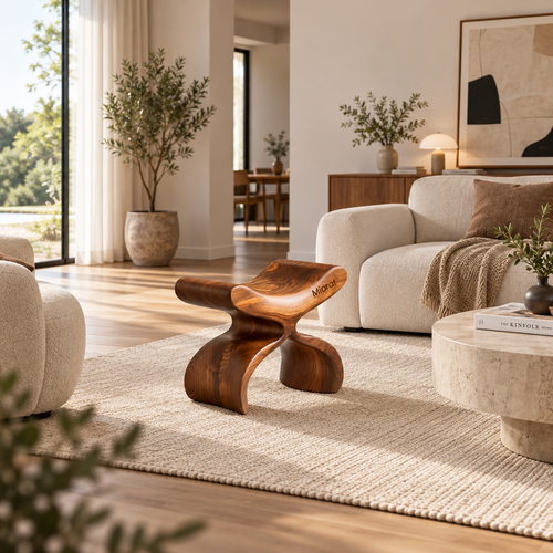 Miorat™ Arc-Grain Sculptural Wood Stool - view 2