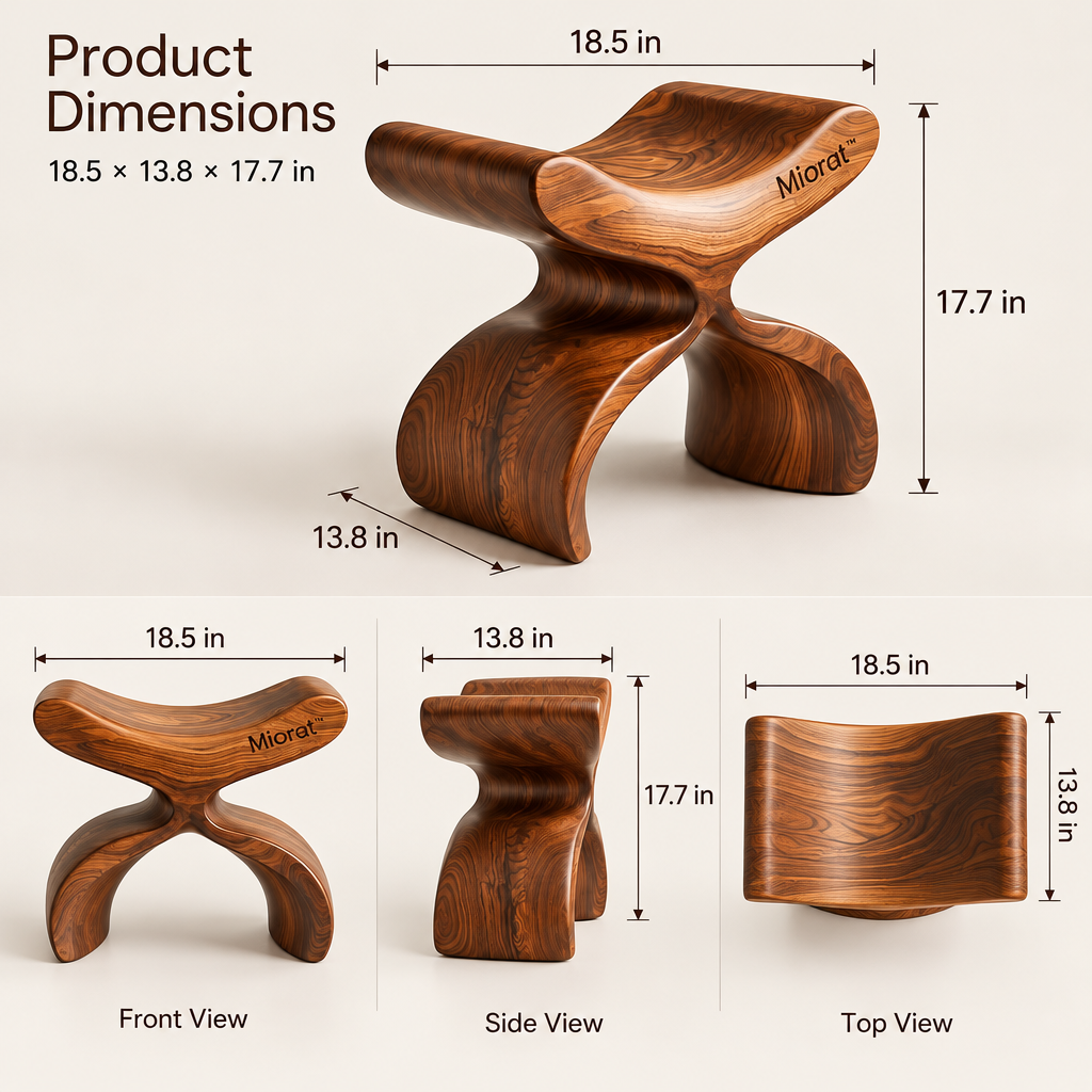 Miorat™ Arc-Grain Sculptural Wood Stool - view 3