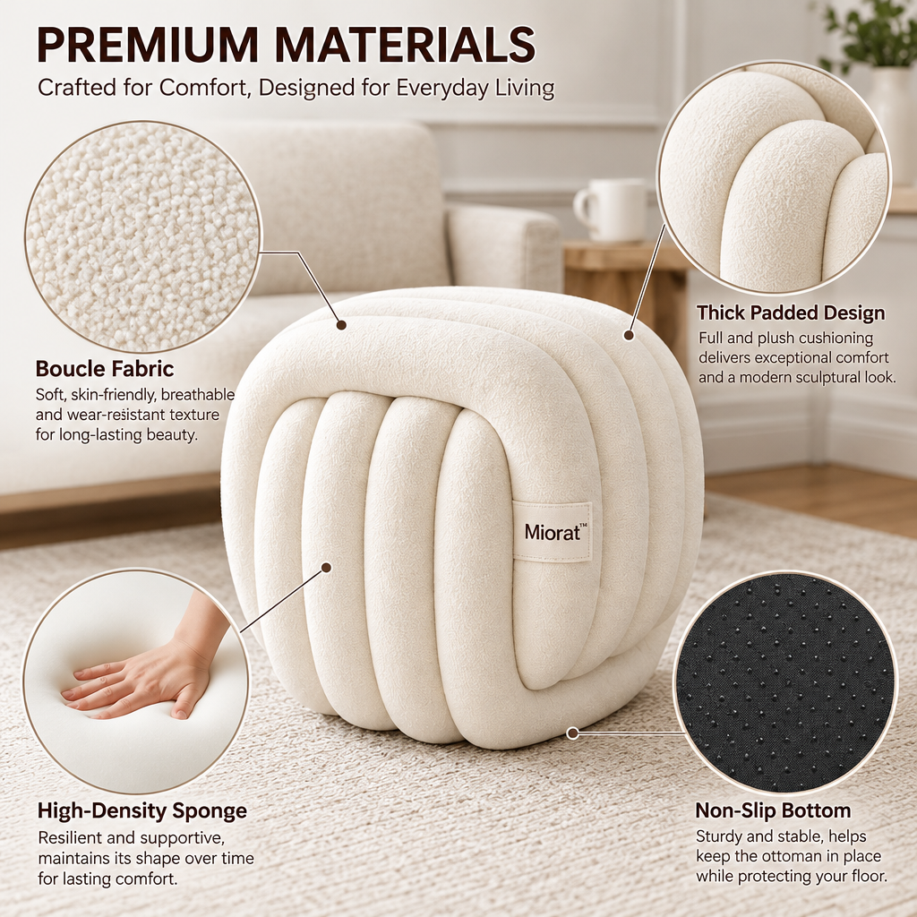 Miorat™ Cloud-Ribbed Upholstered Stool - view 5